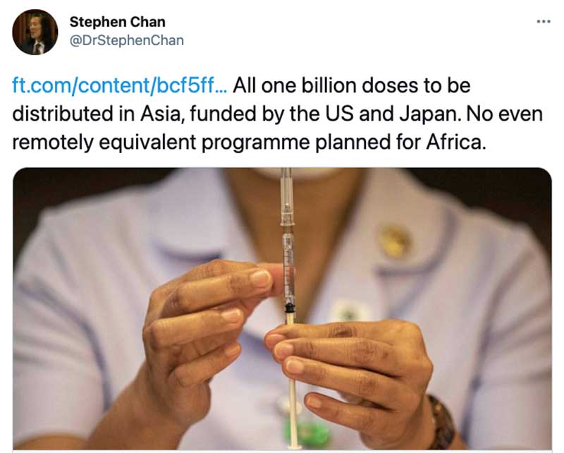         
        
            
            
        
    Asia, Not Africa, Will Soon be Awash in COVID-19 Vaccines Thanks to China’s Worsening Ties With Rivals