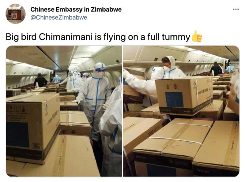         
        
            
            
        
    A Chartered Air Zimbabwe Jet Took Off From China to Harare With a “Full Tummy” of Vaccines