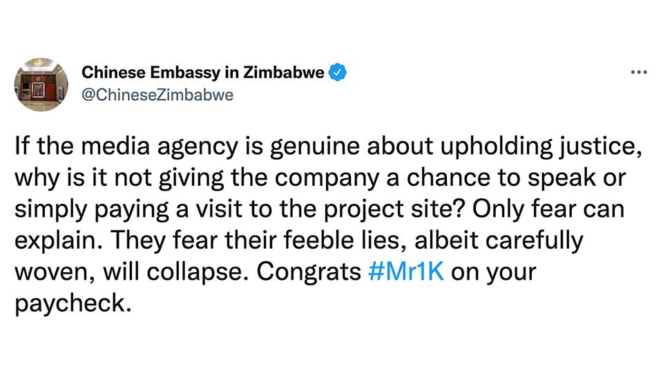         
        
            
            
        
    Days Later, The Chinese Embassy in Zimbabwe is Still Fuming Over Guardian Report