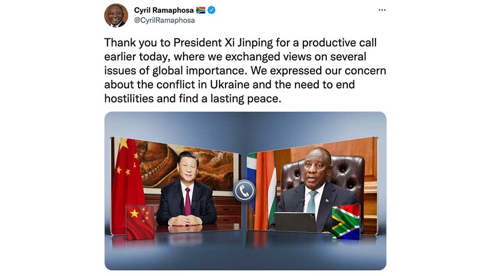         
        
            
            
        
    Xi-Ramaphosa Call Appears to Reveal that South Africa Has, in Fact, Taken a Side in the Ukraine War