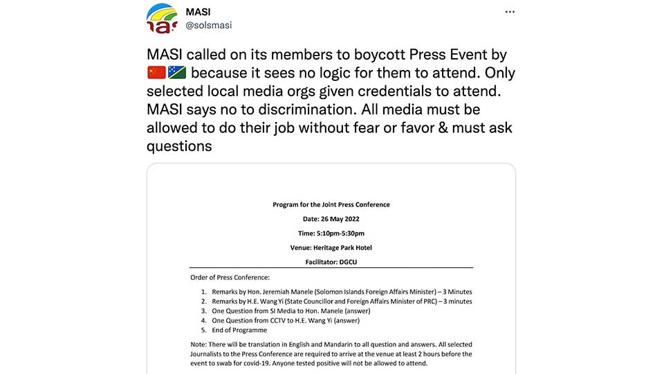         
        
            
            
        
    Solomon Islands Media Protest Press Restrictions During Wang’s Visit
