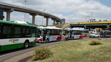 Electric buses, most of them from BYD, during a roadshow in Nairobi, Kenya, during the Africa E-mobility Week in September. Photo / CGSP