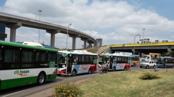 Electric buses, most of them from BYD, during a roadshow in Nairobi, Kenya, during the Africa E-mobility Week in September. Photo / CGSP
