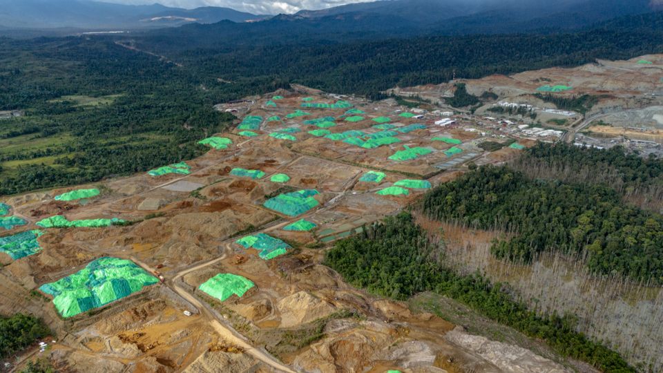 Aerial view of hauling road for nickel mining industry purposes in East Halmahera, Indonesia on August 19, 2024.