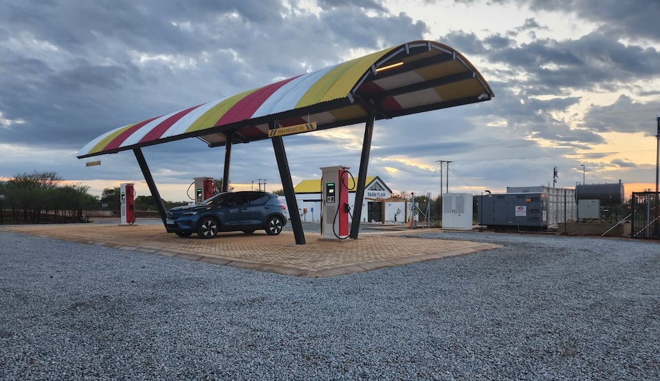 The Wolmaransstad Charging station by Zero Carbon Charge. Chinese EVs are becoming more common in South Africa hence the need to increase charging stations. Photo / Zero-Charge