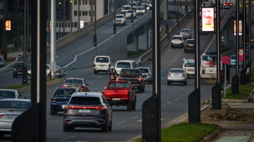 A lone EV in Addis Ababa’s traffic where some pf the street light poles are used as EV car chargers. Government EV policies are helping with adoption. Photo / Mesay Tefera
