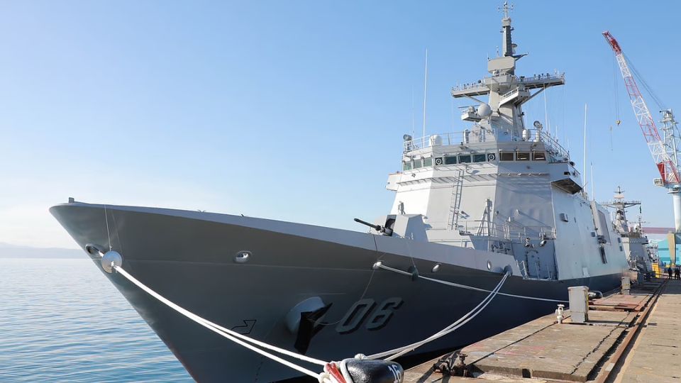 BRP Miguel Malvar (FFG-06) is docked at Naval Operating Base Subic, Zambales during the ship's welcoming ceremony on Tuesday (April 8, 2025).