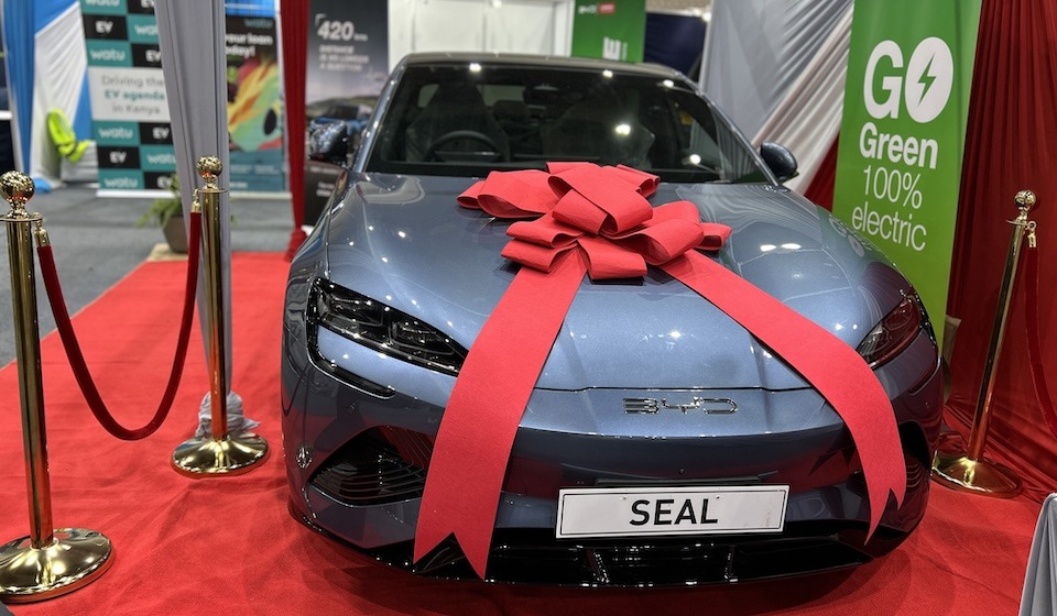A BYD Seal on display in Nairobi, Kenya. As EV manufacturers' price wars escalate in China, such cars may become more affordable in Kenya. Photo: Njenga Hakeenah / CGSP