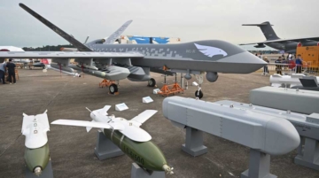 A Wing Loong-X drone is displayed during the 15th China International Aviation and Aerospace Exhibition in Zhuhai, in southern China's Guangdong province on November 15, 2024. (Photo by Hector RETAMAL / AFP)