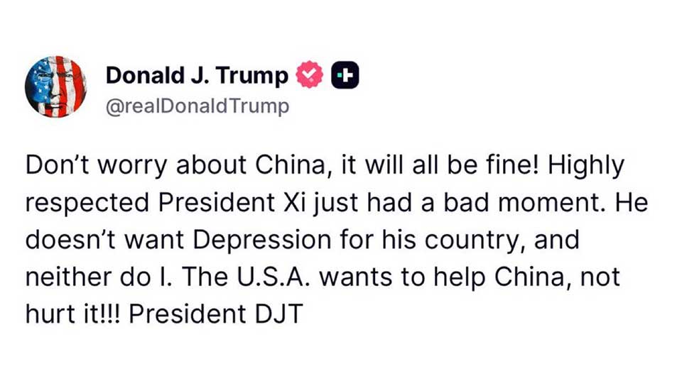         
        
            
            
        
    Trump Says U.S. ‘Wants to Help China, Not Hurt It’