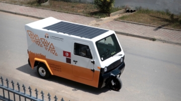 The solar-powered Bako Tricycle. The Tunisian product features integrated solar panels to charge the vehicles when driving or parking. Photo / Bako Motors
