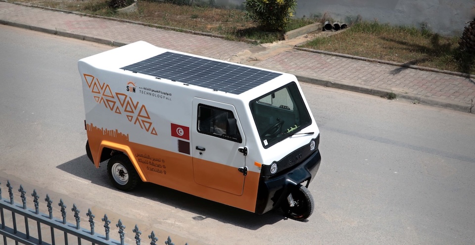 The solar-powered Bako Tricycle. The Tunisian product features integrated solar panels to charge the vehicles when driving or parking. Photo / Bako Motors