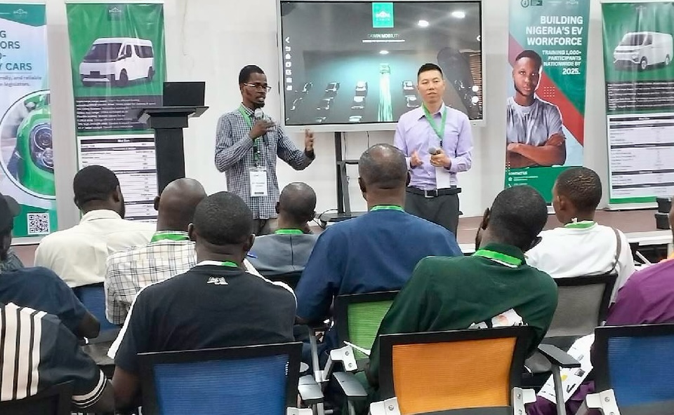 A training session by CAWIN Mobility in Nigeria. The Chinese EV maker is betting on Nigeria's green future with electric vans and youth training program.