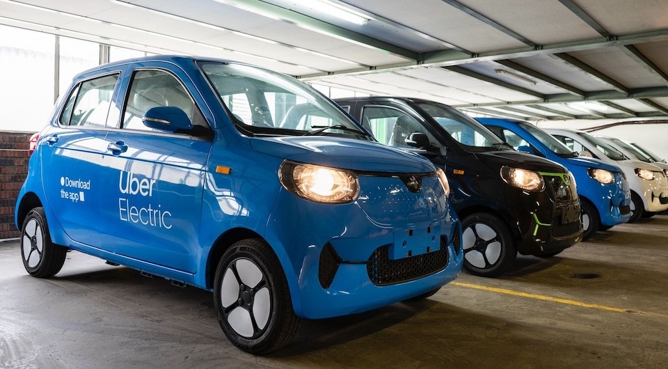 Some of the Henrey minicars that Uber Electric is rolling out in Johannesburg, South Africa. The company has partnered with Valternative to manage the fleet and provide charging services for the vehicles. Photo / Valternative