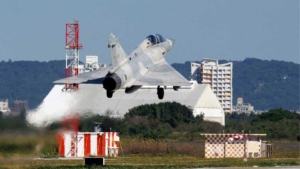 A Taiwan Air Force Mirage 2000 fighter jet takes off at Hsinchu Air Base in Hsinchu on December 29, 2025. Photo by CHENG YU-CHEN / AFP