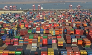 An aerial photo showing containers at the Longtan port in Nanjing, eastern China's Jiangsu province on January 14, 2026. China said January 14, 2026 trade volumes reached a record in 2025, as global demand for Chinese goods held firm despite a slump in exports to the US after Donald Trump raised tariffs. Photo / AFP / China OUT / CHINA OUT