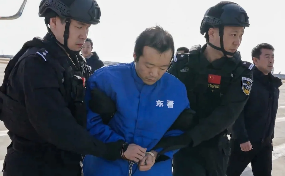 Alleged scam center kingpin Chen Zhi arrived back in China from Cambodia on January 8, 2025. Image: Handout