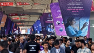 Visitors arrive at Bharat Mandapam, one of the venues for AI Impact Summit, in New Delhi, India, February 17, 2026. An Indian university has been asked to vacate its stall at the country's flagship AI summit after a staff member was caught presenting a commercially available robotic dog made in China as its own creation. REUTERS/Bhawika Chhabra