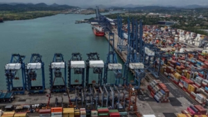 A drone view shows containers docked at Panama Ports Company (PPC) after Panama’s Supreme Court annulled key port contracts held by the Hong Kong‑based CK Hutchison–owned firm, leaving the future of some Panama Canal operations uncertain, in Panama City, Panama, February 4, 2026. REUTERS/Enea Lebrun