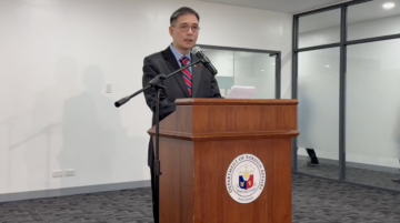 Philippines Department of Foreign Affairs Spokesperson Rogelio Villanueva speaking at a press briefing in Manila on February 11, 2026.