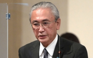 Keiji Furuya speaks at the memorial ceremony for the late Shigeru Yokota in Tokyo on Oct. 24, 2020. China announced sanctions on Monday against the Japanese lawmaker over his visits to Taiwan. Photo / Kotaro Numata / The Yomiuri Shimbun via AFP