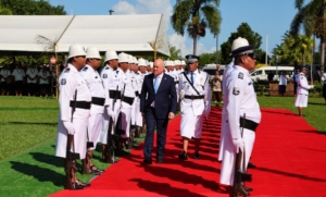 New Zealand's Prime Minister Christopher Luxon inspects a guard of honour in Apia on March 16, 2026. Photo / Ben STRANG / AFP
