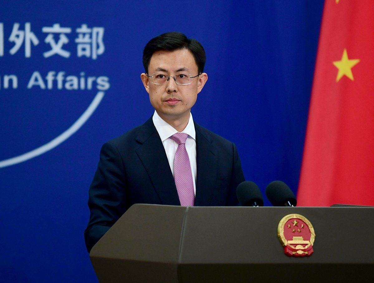 Chinese Foreign Ministry Spokesperson Guo Jiakun at the regular press briefing in Beijing on April 20, 2026. Image via the Chinese Ministry of Foreign Affairs.