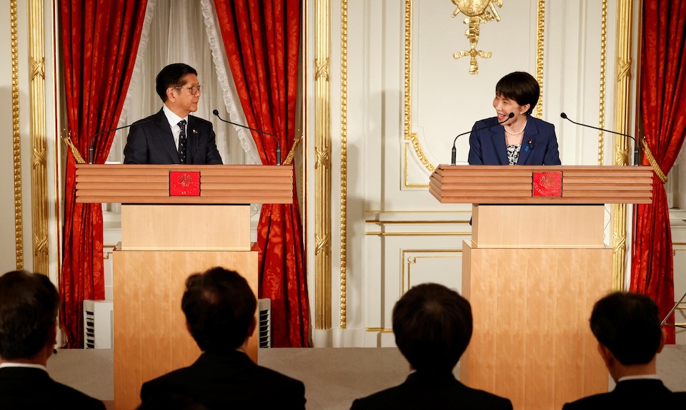 Japanese Prime Minister Sanae Takaichi and Philippine President Ferdinand Marcos Jr. attend a joint press conference at the Akasaka Palace State Guest House on May 28, 2026, in Tokyo, Japan. Rodrigo Reyes Marin/Pool via REUTERS