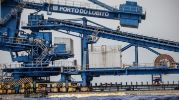 A general view of operations at the mineral terminal of the Port of Lobito, operated by the Lobito Atlantic Railway (LAR) consortium, on April 22, 2026. The Lobito Atlantic Railway supports mining companies, freight operators and regional traders by transporting copper, cobalt, sulphur, reagents, fuel, agricultural, industrial and commercial products to and from Angola and the DRC. All bulk and container shipments are handled through two state-of-the-art terminals at the Port of Lobito. Photo / Phill Magakoe / AFP