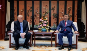 Chinese President Xi Jinping and U.S. President Donald Trump attend a meeting on the sidelines of their visit to the Zhongnanhai Garden in Beijing, China, May 15, 2026. REUTERS/Evan Vucci/Pool